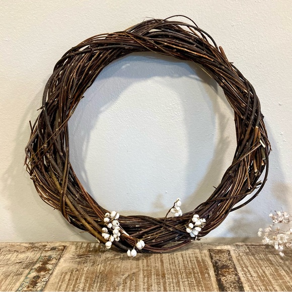 Handmade Other - 13” Natural Willow & Tallow Berry Wreath Neutral Rustic Decor Handmade Wreath